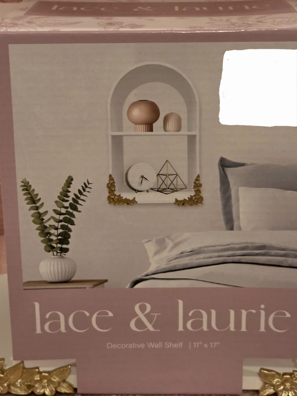 Lace & Laurie White Decorative Wall Shelf with Gold Accents
